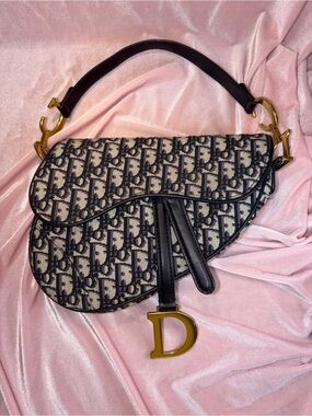 Authentic Christian Dior Saddle Bag Medium – Blue Oblique Canvas